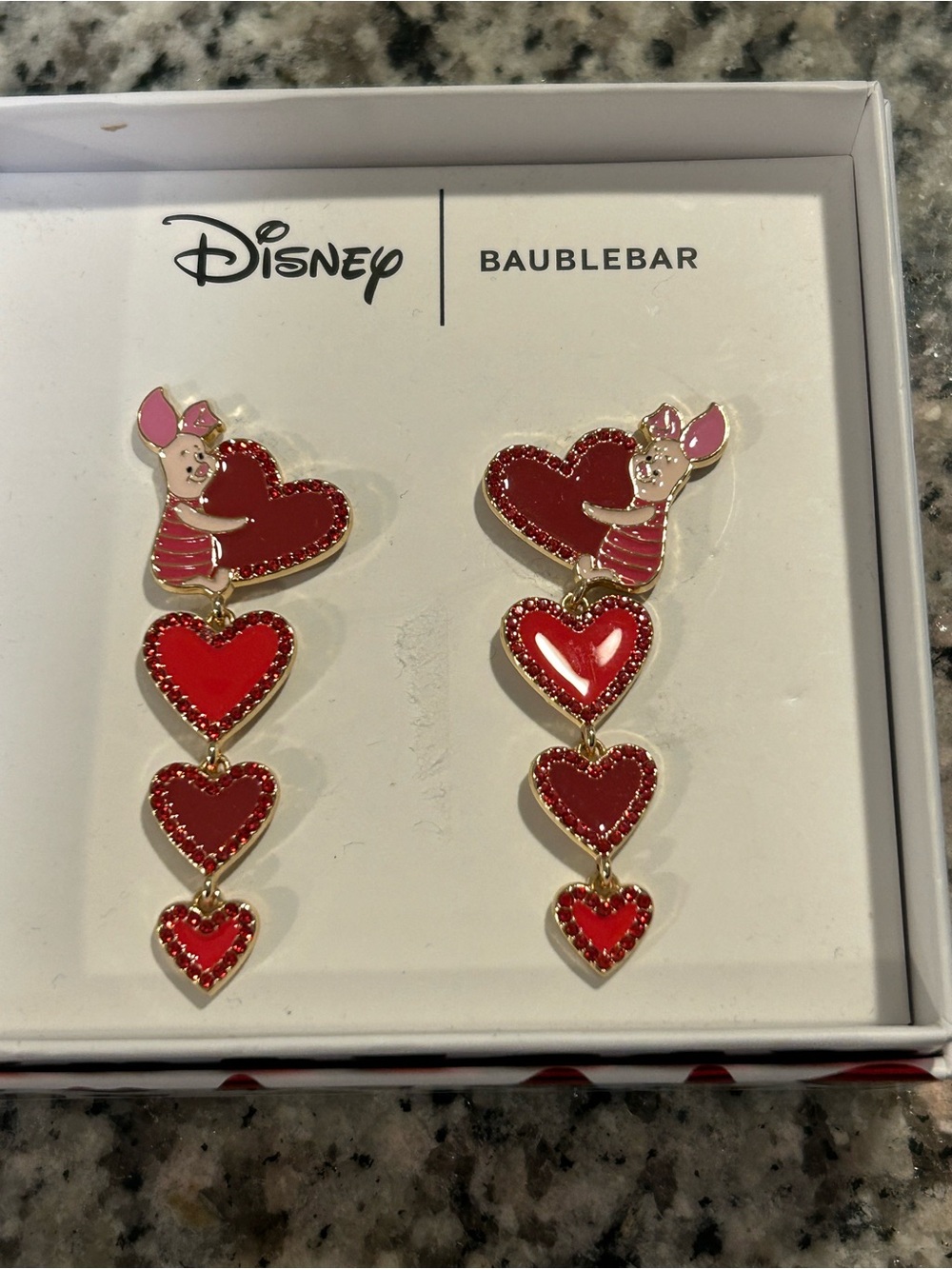 BaubleBar Red Piglet Heart Tiered Drop Earrings